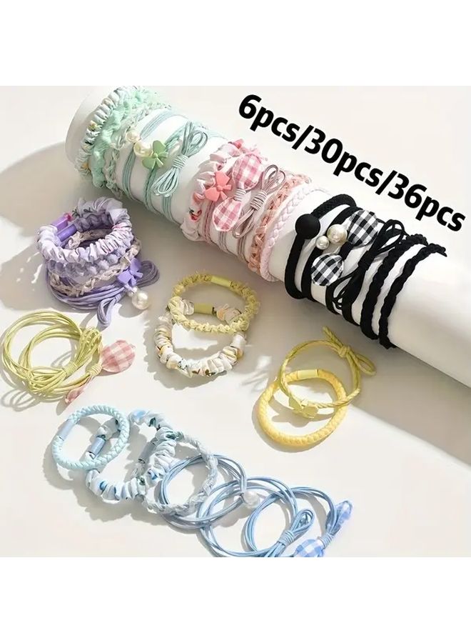 6PCS Yellow Series Pastel Hair Tie Set with Ponytail Holders and Scrunchies - Image 1